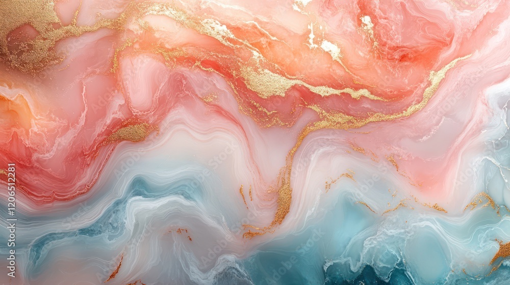 Abstract Fluid Art: Coral, Teal, and Gold Swirls Abstract Fluid Art: Coral, Teal, and Gold Swirls