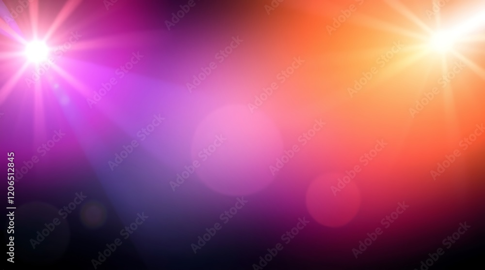 Vivid purple and orange light beams and bokeh. Vivid purple and orange light beams and bokeh.