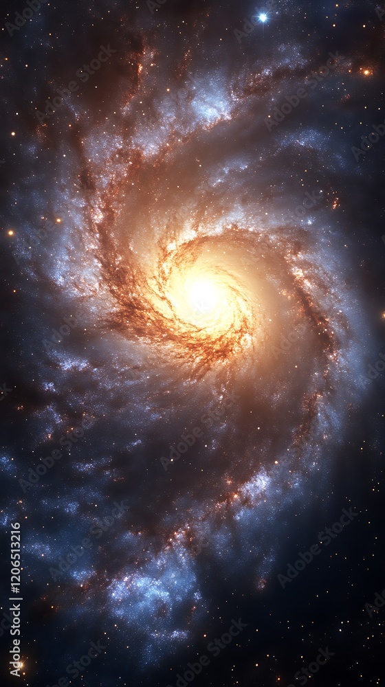 Fototapeta premium Spiral galaxy with bright core and swirling arms.