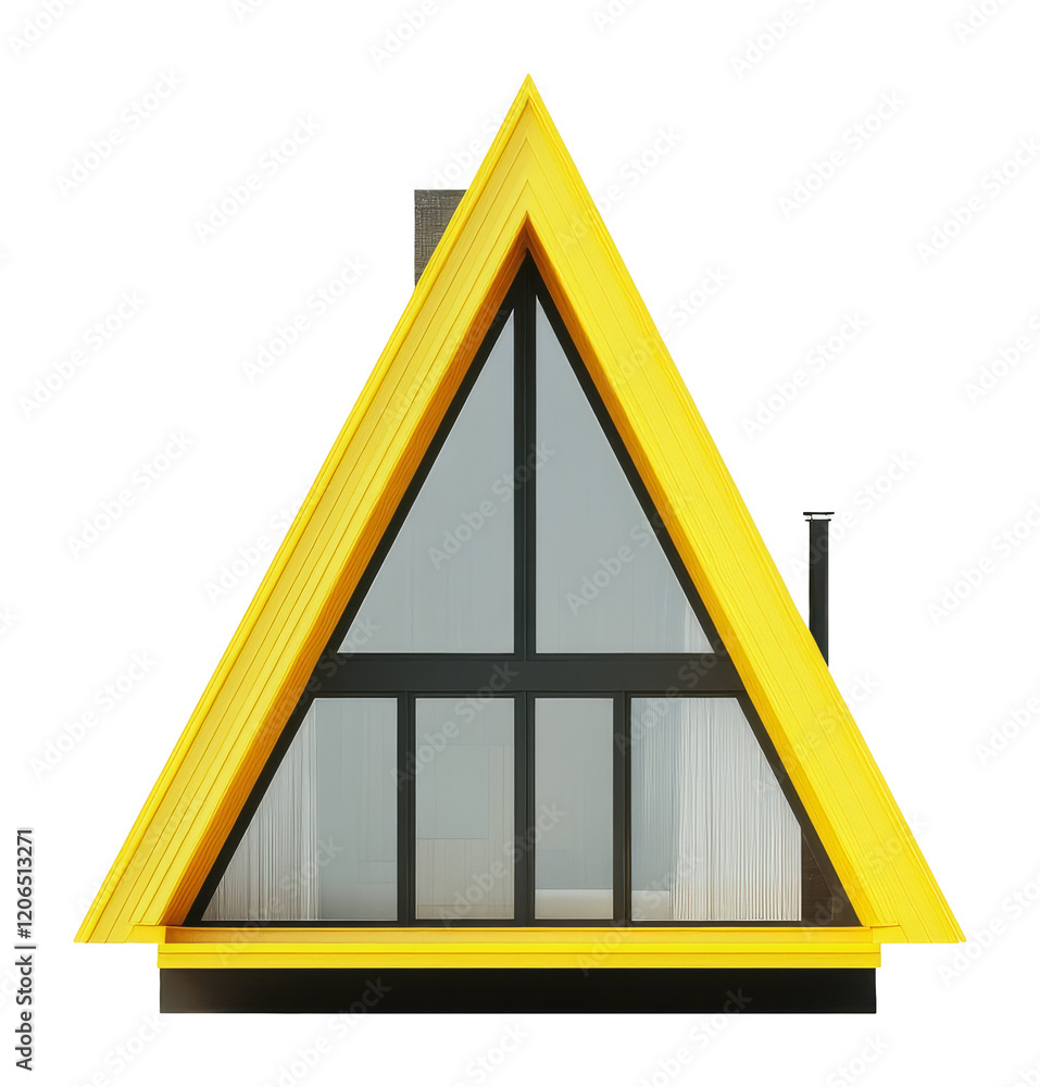 a-frame cabin with yellow facade and large windows, architectural design concept a-frame cabin with yellow facade and large windows, architectural design concept