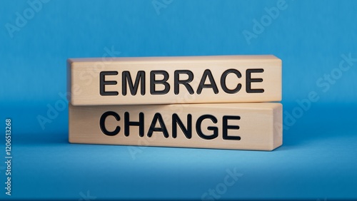 Embrace change symbol. Concept word Embrace change on wooden blocks.Business and Embrace change concept. Copy space.3D rendering on blue background.