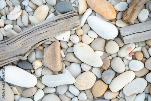 Polished Driftwood and Stones Scattered on the Shore, Nature’s Perfect Artistic Display