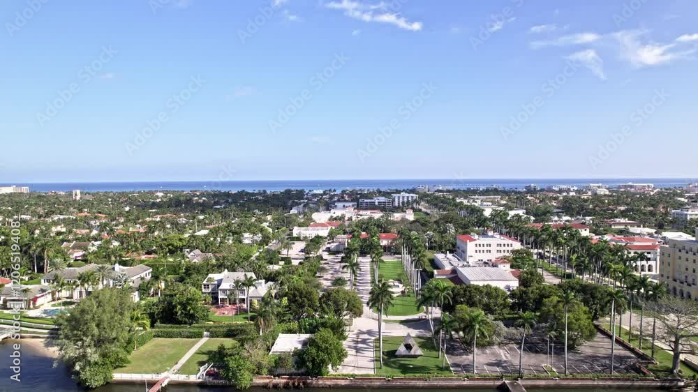 Aerial drone shot of West Palm Beach residential area in the day in Florida, USA Aerial drone shot of West Palm Beach residential area in the day in Florida, USA
