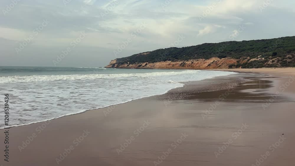 Forward view of a deserted and calm beach. Daylight Forward view of a deserted and calm beach. Daylight