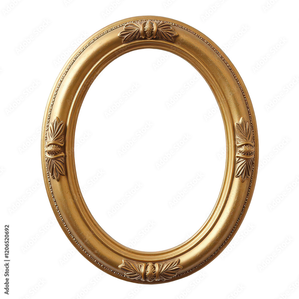 An eye-level shot of an elegant gold oval frame adorned with delicate leaf and acorn motifs on a black backdrop. Transparent background for versatile use. transparent background An eye-level shot of an elegant gold oval frame adorned with delicate leaf and acorn motifs on a black backdrop. Transparent background for versatile use. transparent background