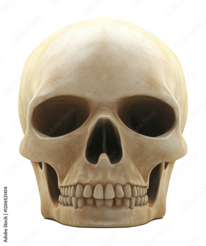 Obraz premium Human skull front view, detailed anatomical structure. Science and education concept