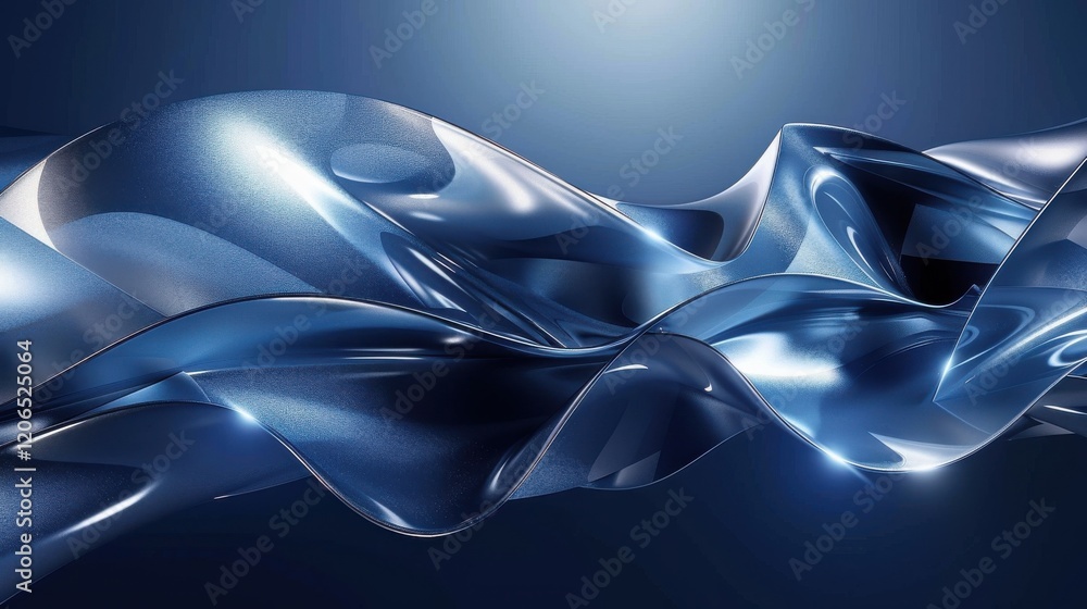 Fototapeta premium Dynamic blue gradients swirl with sleek geometric shapes. Glowing silver accents add a modern touch to this clean abstract background. Professional design.