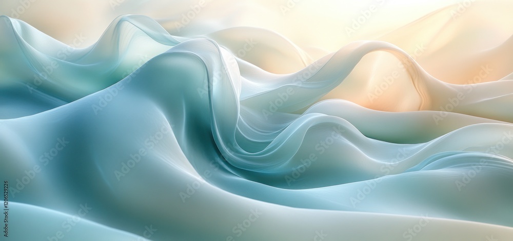Fototapeta premium Abstract Teal and Beige Fabric Waves: A Serene Digital Art Piece