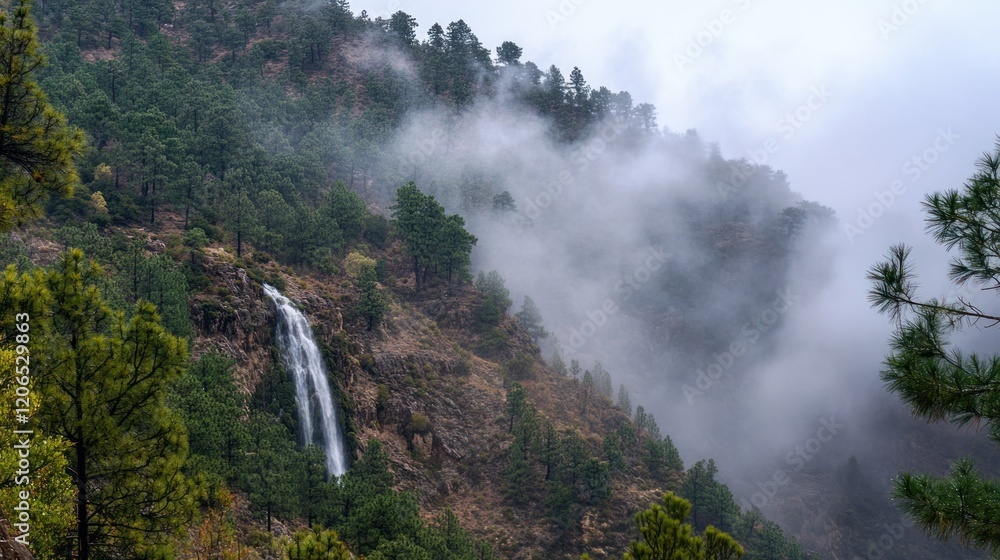 Misty Mountain Waterfall: A Serene Landscape Misty Mountain Waterfall: A Serene Landscape