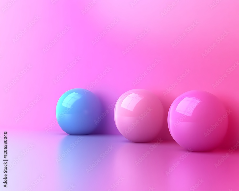 Three pastel spheres on pink background. Three pastel spheres on pink background.