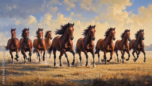  herd of  running horses sand storm, unique wall paintings 