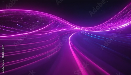 3d Render, Blue purple speed light line through dark background, abstract fast highway patch, hyper speed warp in space with generative ai
