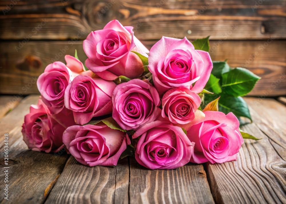 Pink Rose Bouquet Wooden Background Photography - Copy Space Stock Image Pink Rose Bouquet Wooden Background Photography - Copy Space Stock Image