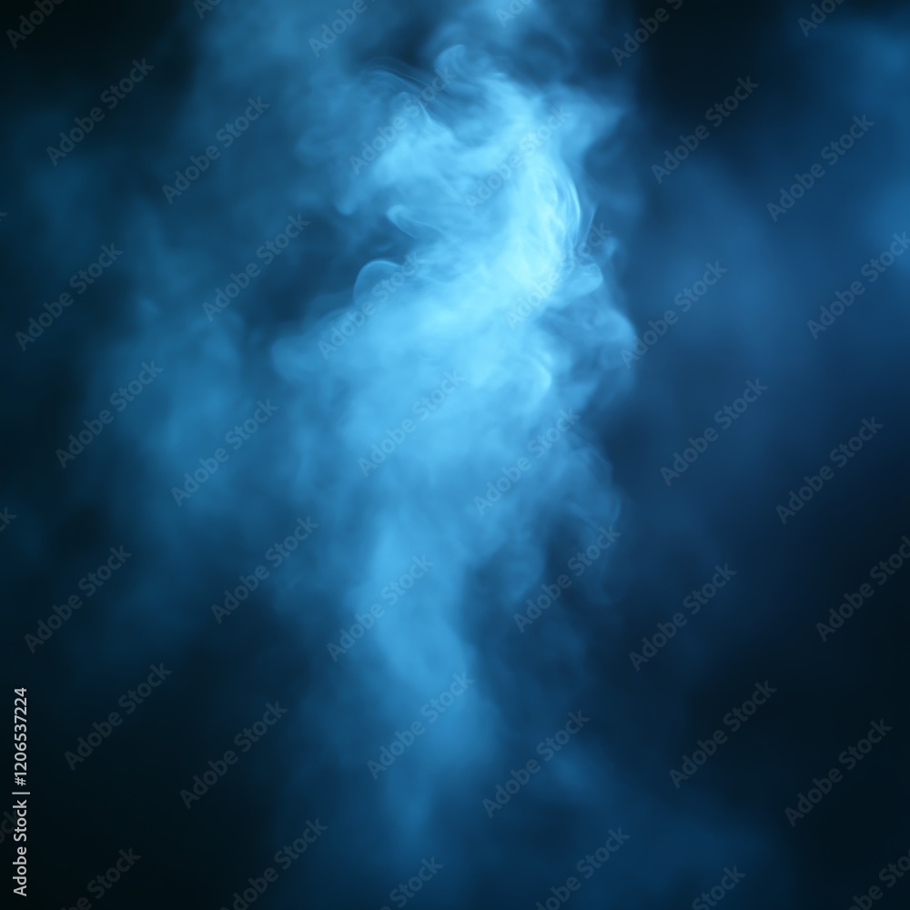 Naklejka premium Blue smoke swirls, dark background, studio, abstract design