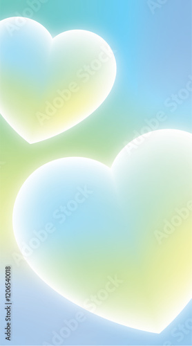 Pastel dreamy shinning heart flowing on gradient green and blue background, vector illustration for romantic couple, dating, invitation, holiday, wedding design