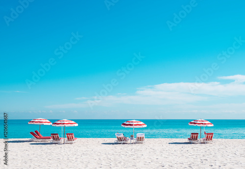 beach umbrella and lounge chair in miami florida