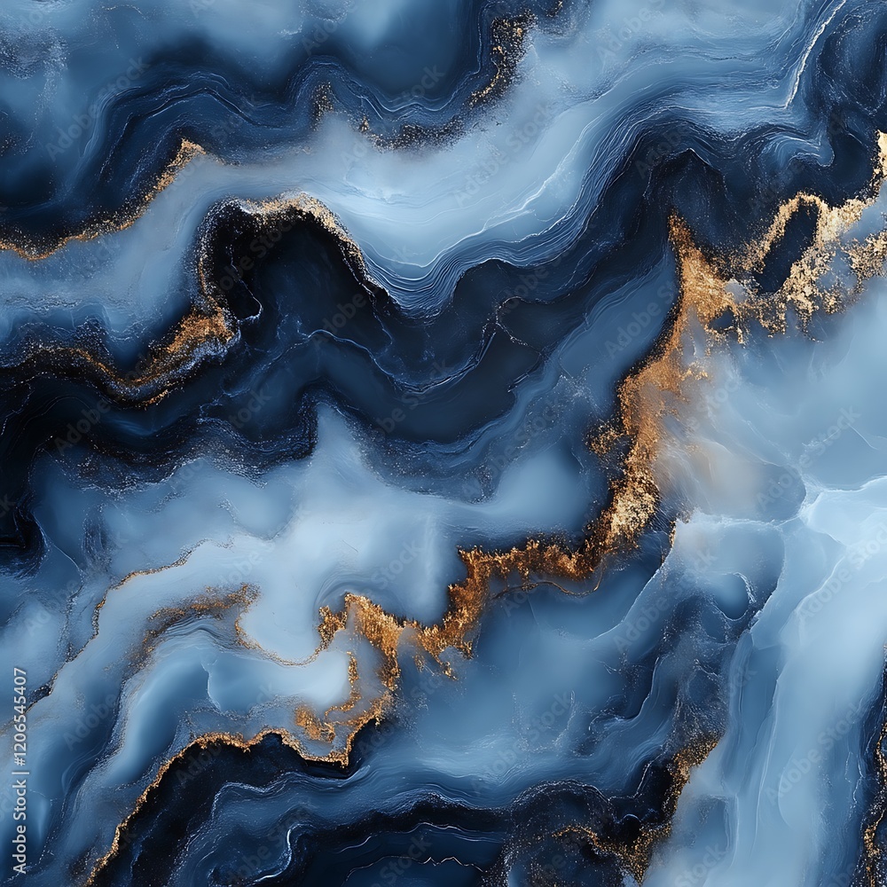 Abstract blue marble texture with gold.