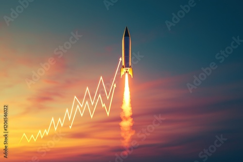 A minimalist design of a rocket trajectory forming a line graph, s photo