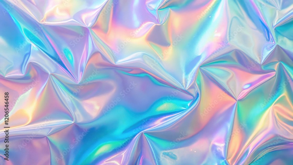 Abstract Iridescent Draped Fabric Texture with Shimmering Pastel Hues and Smooth, Flowing Surface Abstract Iridescent Draped Fabric Texture with Shimmering Pastel Hues and Smooth, Flowing Surface