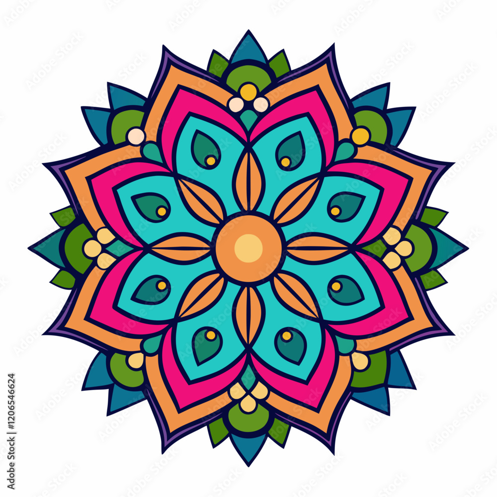 clean line art, colourful mandala design clean line art, colourful mandala design
