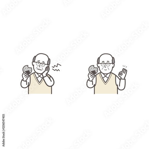 お煎餅をたべる高齢男性のイラストセット