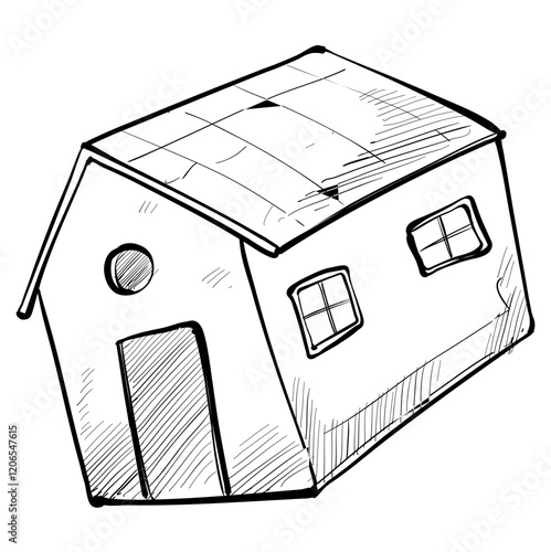 cute village house handdrawn illustration