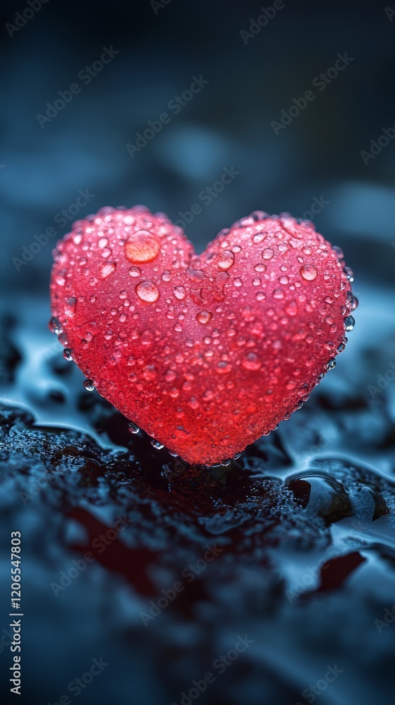 Fototapeta premium Dew-Kissed Heart A Symbol of Love and Nature