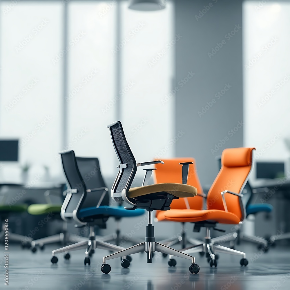 Modern office chairs in various colors. (4) Modern office chairs in various colors. (4)