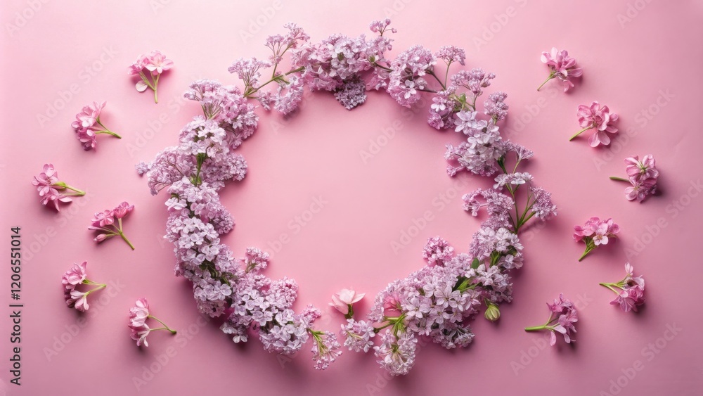 Obraz premium Floral Wreath Frame with Delicate Pink Blossoms and Copy Space
