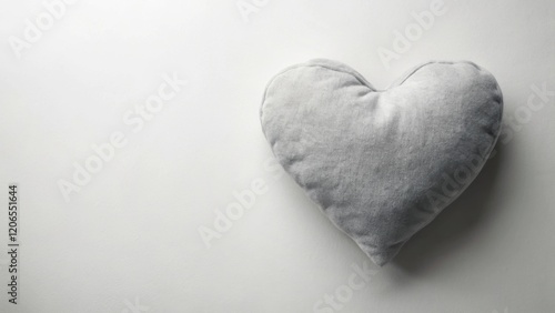 A soft, gray heart-shaped cushion rests on a plain white background, conveying a sense of quiet comfort and gentle affection.