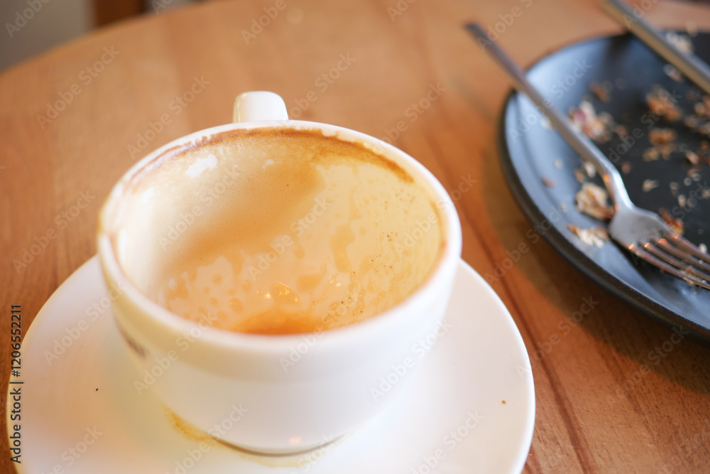 top view of empty coffee cup on table , top view of empty coffee cup on table ,