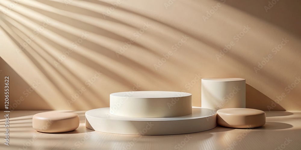 Elegant Neutral Cylindrical Display Platforms in Soft Light Elegant Neutral Cylindrical Display Platforms in Soft Light