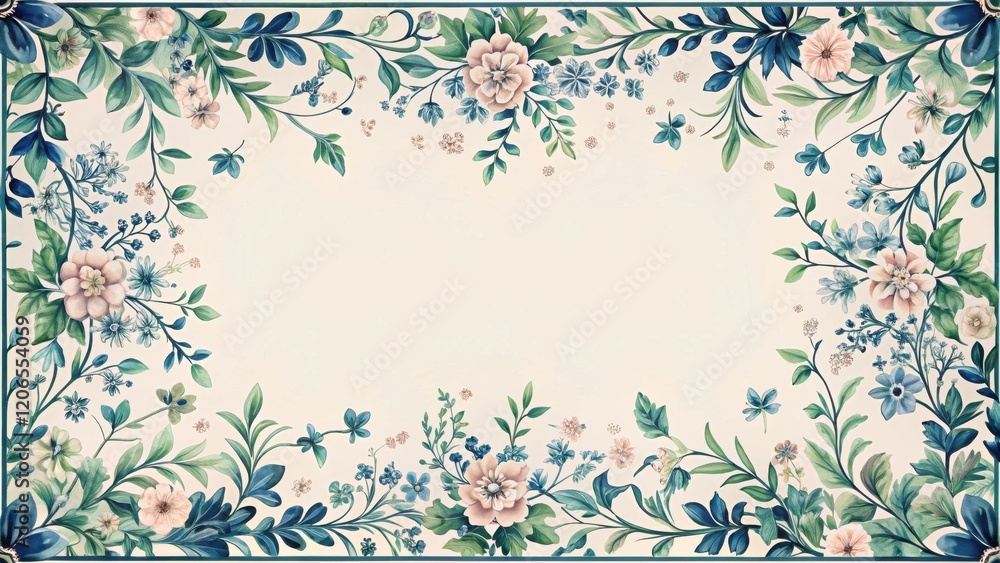 Fototapeta premium Elegant Floral Border Design for Decorative Projects Featuring Delicate Blooms and Lush Greenery