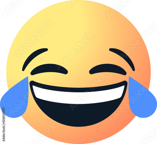 laughing crying emoji emoticon with tears of joy, smile face with open mouth and smiling eyes with two blue tears streaming down the cheeks. laughter, happiness and amusement. funny emotion