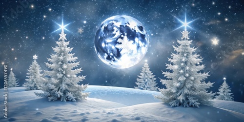 Wallpaper Mural Winter Wonderland Night Scene with Frosty Trees and a Bright Celestial Orb Torontodigital.ca