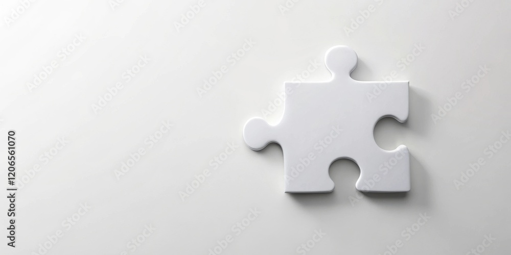 A Single White Puzzle Piece on a Plain Background Representing Unity and Solution A Single White Puzzle Piece on a Plain Background Representing Unity and Solution