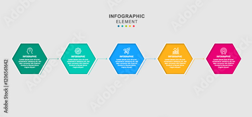 Infographic arrow concept business model with 5 successive steps. Timeline design for brochure, presentation.