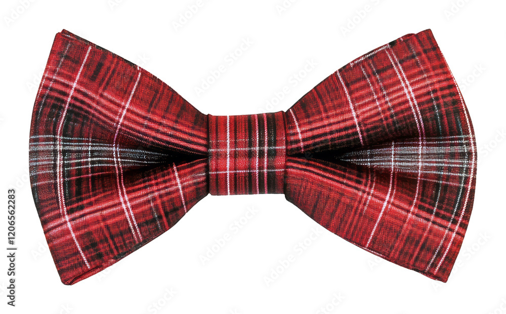 Red plaid bow tie on transparent background, fashion accessory concept Red plaid bow tie on transparent background, fashion accessory concept