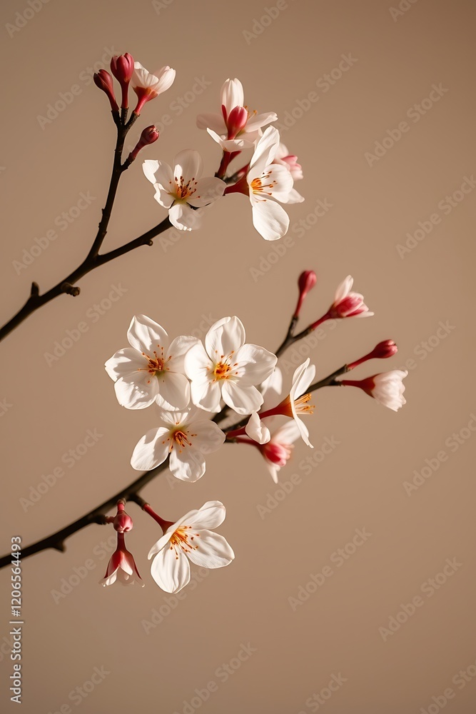 Fototapeta premium Delicate cherry blossom branches against a muted background.