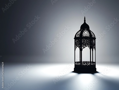 Ornate Black Lantern Silhouette Against A Grey Background photo