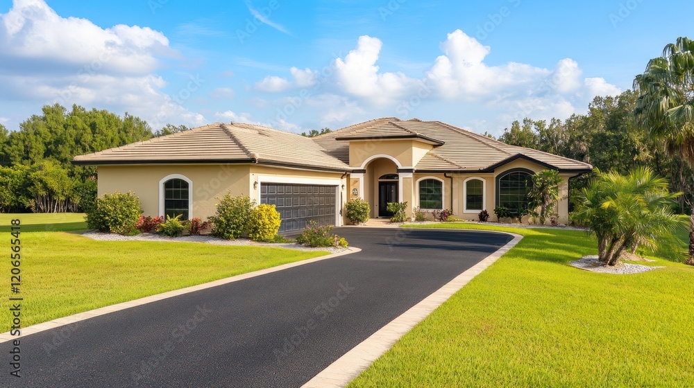 Obraz premium Beautiful House with a Long Driveway