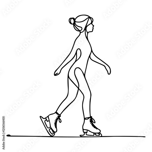 Line drawing of female figure skater in motion.