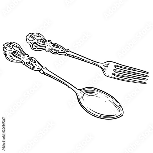 spoon and fork handdrawn illustration