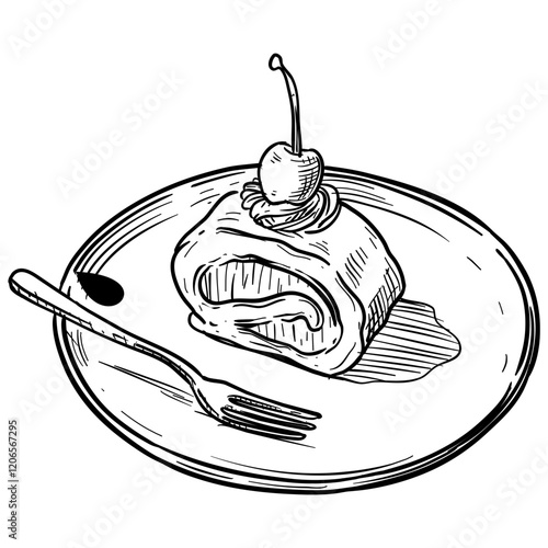 roll cake handdrawn illustration