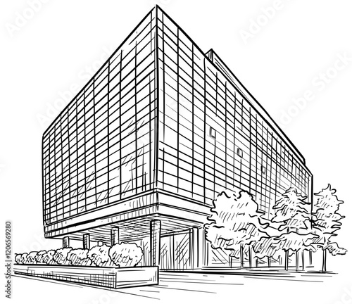 office building handdrawn illustration