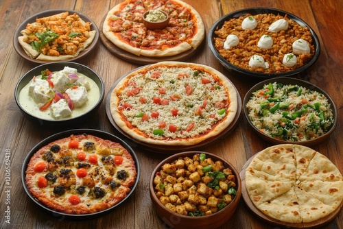 A Delicious Spread Of Pizzas And Indian Dishes photo