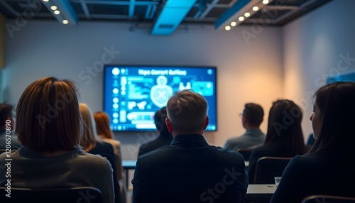 Cybersecurity Training: Immersive Office Screen Glow data team faces  