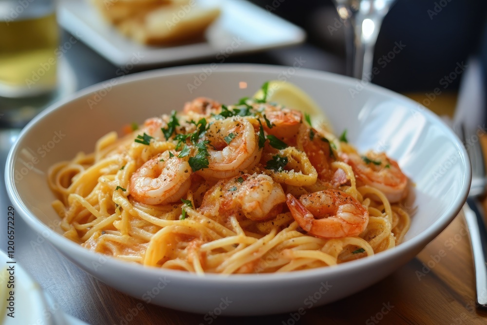 Creamy Shrimp Pasta Dish With Fresh Parsley Garnish Creamy Shrimp Pasta Dish With Fresh Parsley Garnish