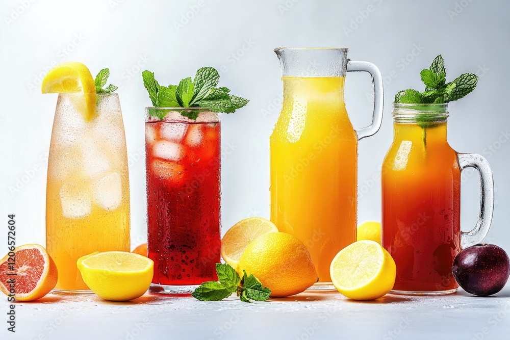 Fototapeta premium Refreshing Iced Teas with Citrus and Mint Garnishes