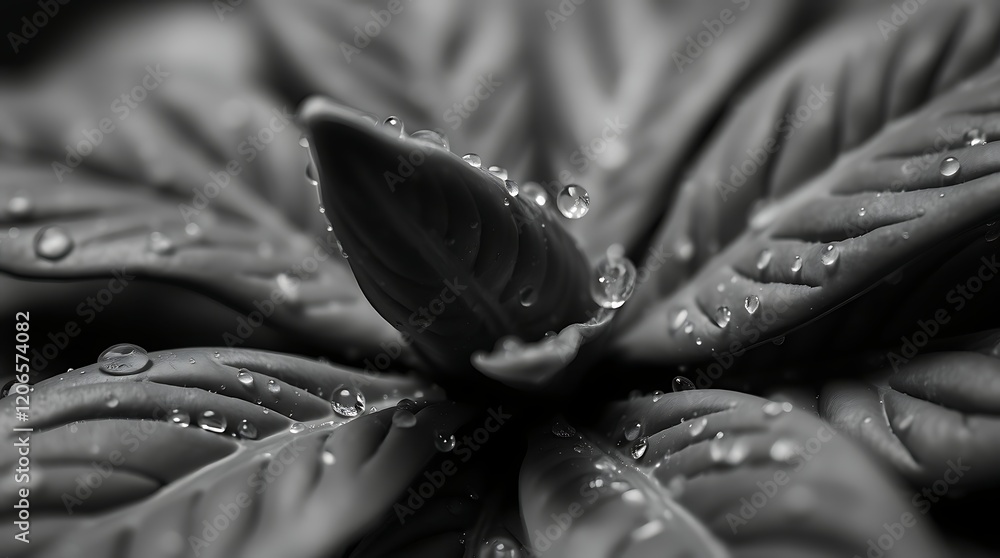 Close-up monochrome of dew-covered succulent. Close-up monochrome of dew-covered succulent.
